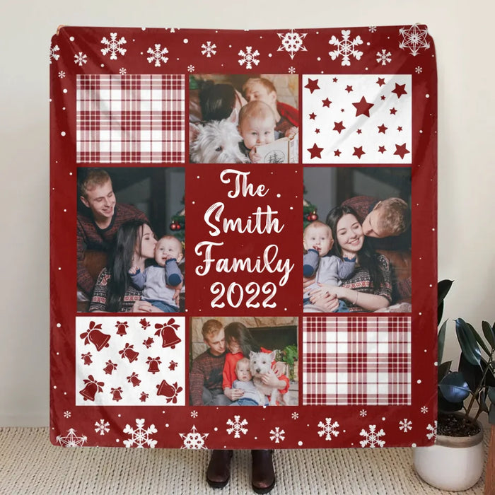 Personalized Family Quilt/Fleece Throw Blanket - Christmas Gift Idea For Couple - Upload Photo