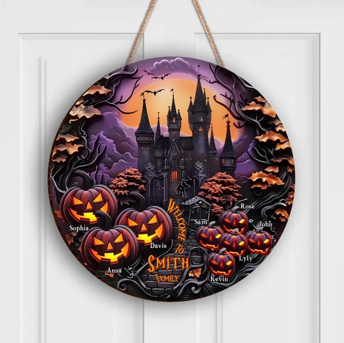 Personalized Halloween Circle Wooden Sign - Halloween Gift Idea For Family