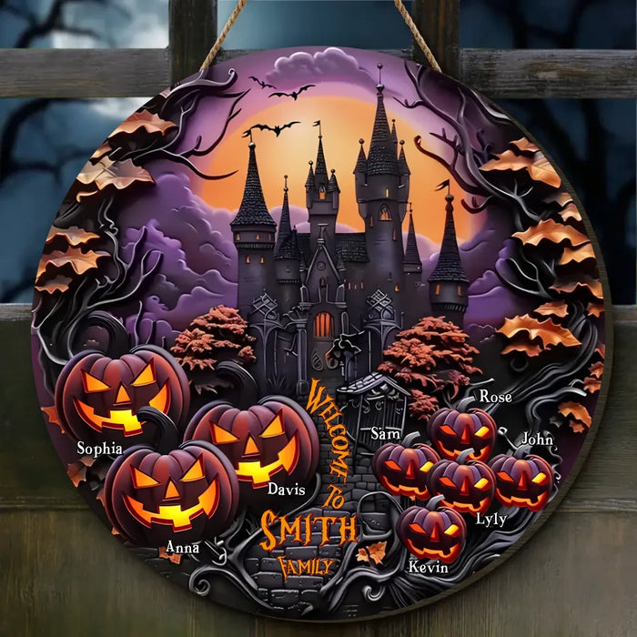 Personalized Halloween Circle Wooden Sign - Halloween Gift Idea For Family