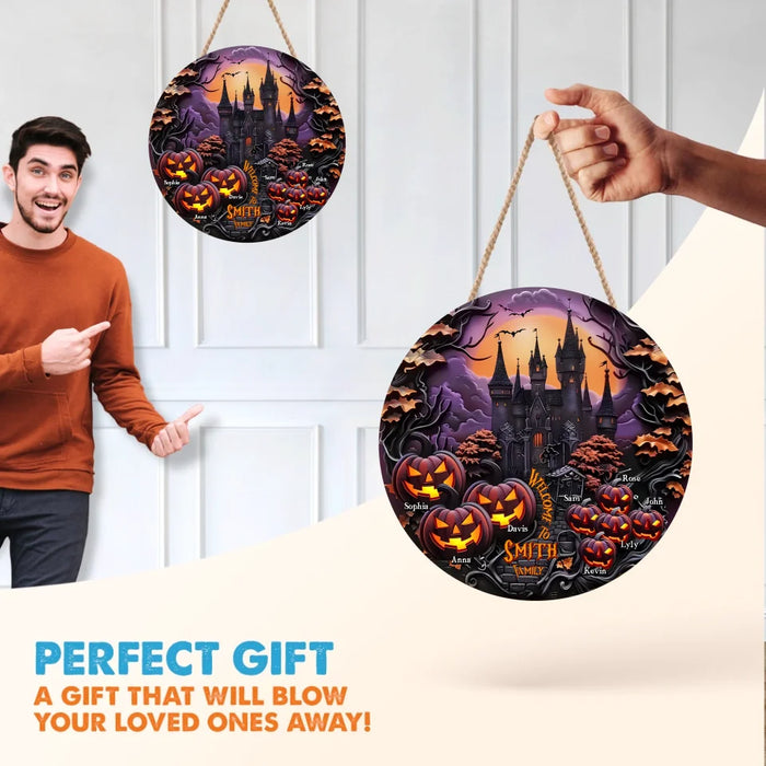 Personalized Halloween Circle Wooden Sign - Halloween Gift Idea For Family