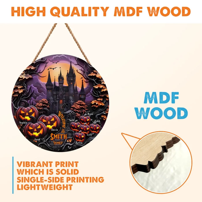 Personalized Halloween Circle Wooden Sign - Halloween Gift Idea For Family