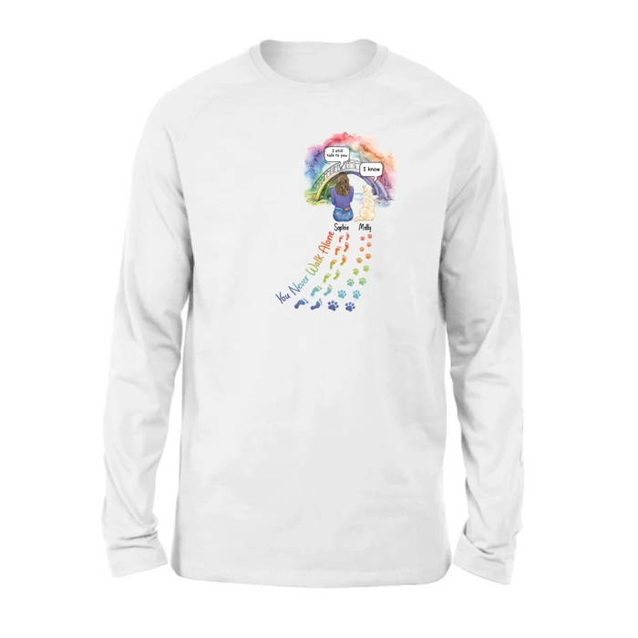 Personalized Rainbow Bridge T-shirt/Long Sleeve/Sweatshirt/Hoodie - Up to 4 Pets -Memorial  Gift Idea For Dog/Cat/Rabbit Lover - You Never Walk Alone