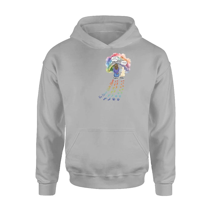 Personalized Rainbow Bridge T-shirt/Long Sleeve/Sweatshirt/Hoodie - Up to 4 Pets -Memorial  Gift Idea For Dog/Cat/Rabbit Lover - You Never Walk Alone