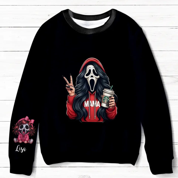 Personalized Mama Horror AOP Sweater - Up to 6 Kids - Halloween Gift Idea For Mother