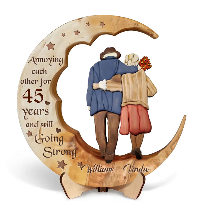 Personalized Old Couple 2 Layered Wooden Art - Gift Idea For Couple - Annoying Each Other For 45 Years And Still Going Strong