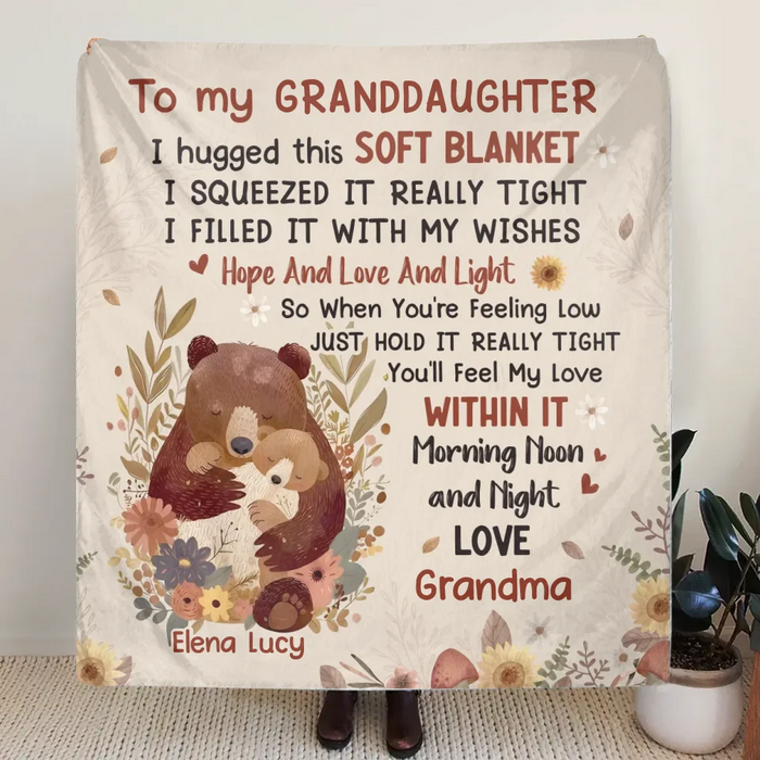 Personalized To My Granddaughter Quilt/Fleece Throw Blanket/Pillow Cover - Gift Idea For Grandma/Grandkids - When You're Feeling Low Just Hold It Really Tight