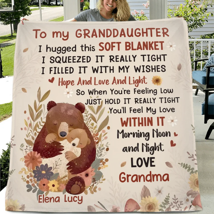 Personalized To My Granddaughter Quilt/Fleece Throw Blanket/Pillow Cover - Gift Idea For Grandma/Grandkids - When You're Feeling Low Just Hold It Really Tight