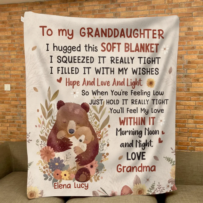 Personalized To My Granddaughter Quilt/Fleece Throw Blanket/Pillow Cover - Gift Idea For Grandma/Grandkids - When You're Feeling Low Just Hold It Really Tight