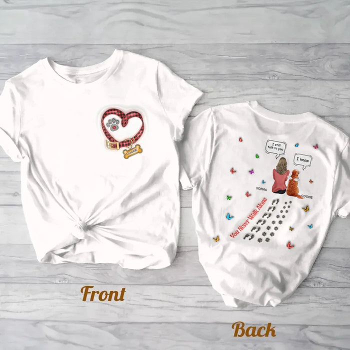 Personalized Memorial Dog AOP T-shirt - Up to 3 Dogs - Memorial Gift For Dog Lover - You Never Walk Alone