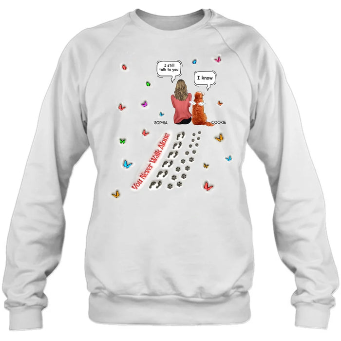 Personalized Memorial Dog T-shirt/Long Sleeve/Sweatshirt/Hoodie - Up to 3 Dogs - Gift Idea For Dog Lover - You Never Walk Alone