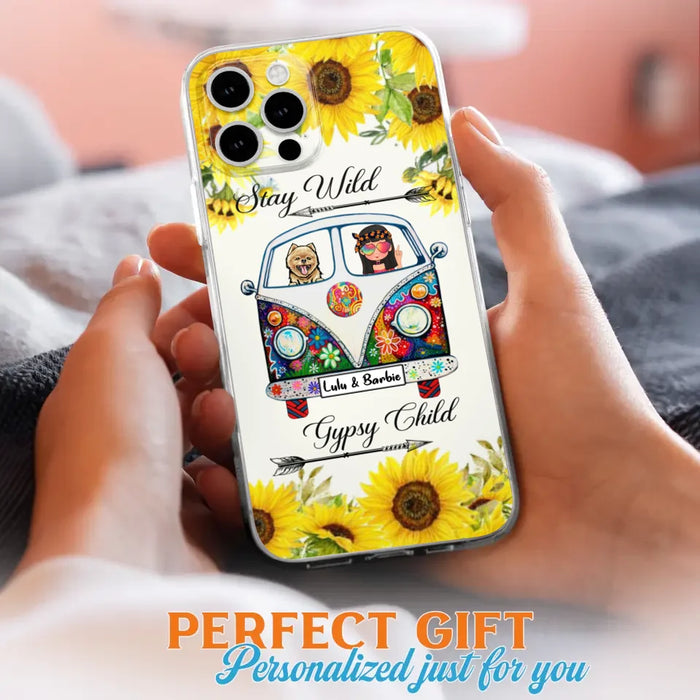 Personalized Hippie Girl Phone Case - Girl with up to 3 Pets - Phone case for iPhone, Samsung and Xiaomi