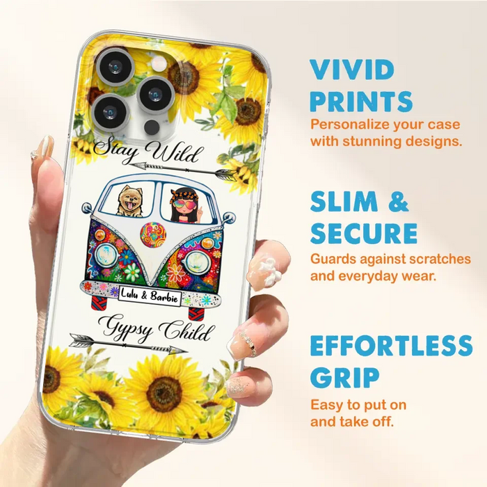 Personalized Hippie Girl Phone Case - Girl with up to 3 Pets - Phone case for iPhone, Samsung and Xiaomi