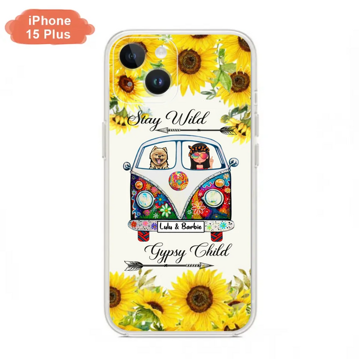 Personalized Hippie Girl Phone Case - Girl with up to 3 Pets - Phone case for iPhone, Samsung and Xiaomi