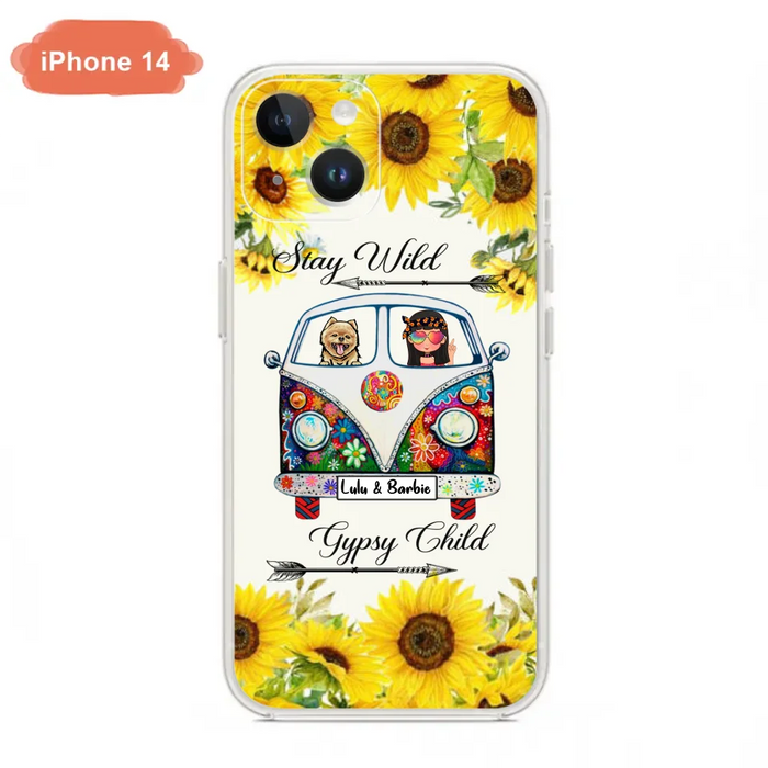 Personalized Hippie Girl Phone Case - Girl with up to 3 Pets - Phone case for iPhone, Samsung and Xiaomi
