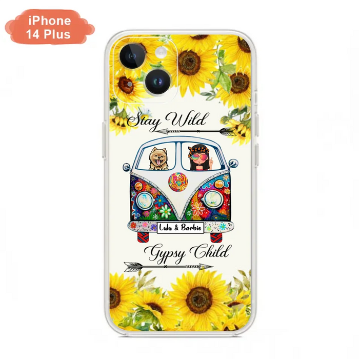 Personalized Hippie Girl Phone Case - Girl with up to 3 Pets - Phone case for iPhone, Samsung and Xiaomi