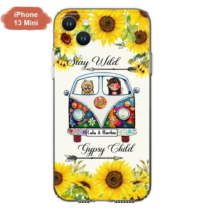 Personalized Hippie Girl Phone Case - Girl with up to 3 Pets - Phone case for iPhone, Samsung and Xiaomi