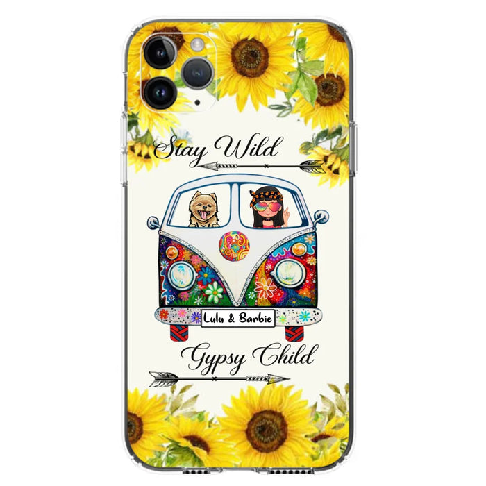 Personalized Hippie Girl Phone Case - Girl with up to 3 Pets - Phone case for iPhone, Samsung and Xiaomi