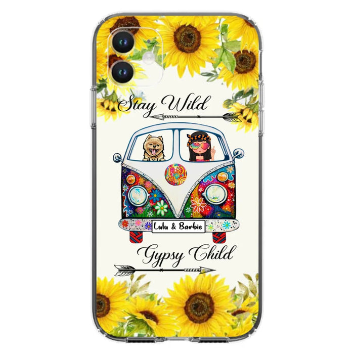 Personalized Hippie Girl Phone Case - Girl with up to 3 Pets - Phone case for iPhone, Samsung and Xiaomi