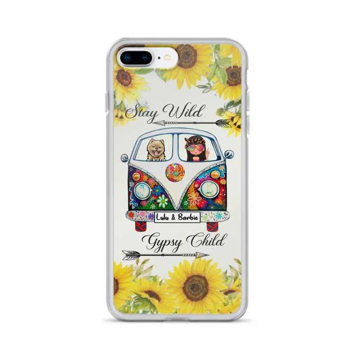 Personalized Hippie Girl Phone Case - Girl with up to 3 Pets - Phone case for iPhone, Samsung and Xiaomi
