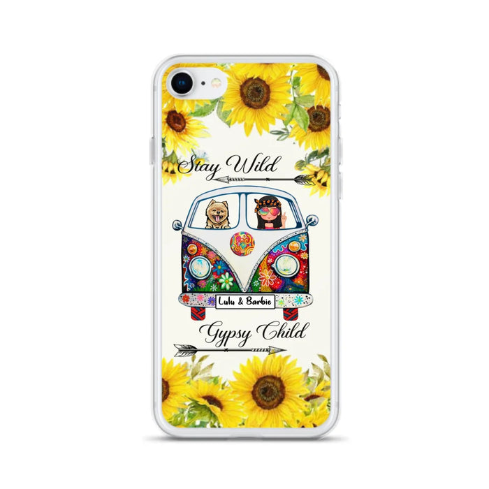 Personalized Hippie Girl Phone Case - Girl with up to 3 Pets - Phone case for iPhone, Samsung and Xiaomi