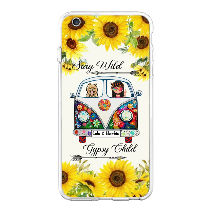 Personalized Hippie Girl Phone Case - Girl with up to 3 Pets - Phone case for iPhone, Samsung and Xiaomi