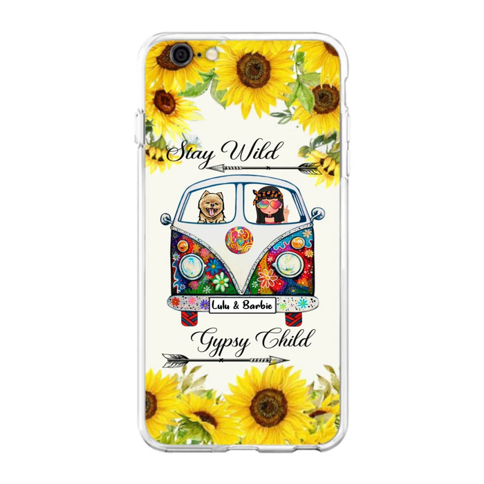 Personalized Hippie Girl Phone Case - Girl with up to 3 Pets - Phone case for iPhone, Samsung and Xiaomi
