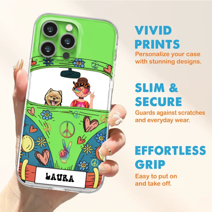Personalized Hippie Girl Phone Case - Girl with up to 3 Pets - Case for iPhone, Samsung and Xiaomi