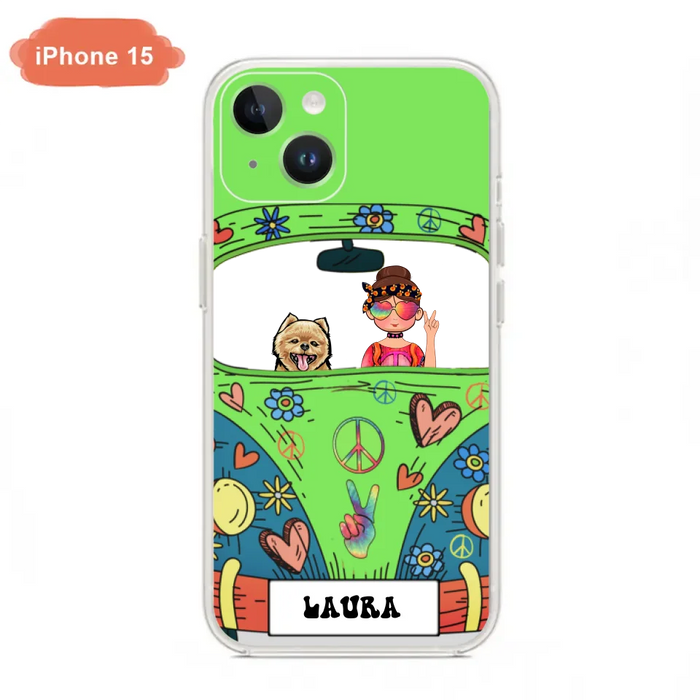 Personalized Hippie Girl Phone Case - Girl with up to 3 Pets - Case for iPhone, Samsung and Xiaomi