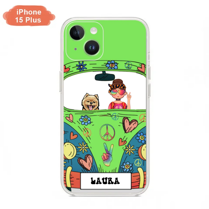 Personalized Hippie Girl Phone Case - Girl with up to 3 Pets - Case for iPhone, Samsung and Xiaomi