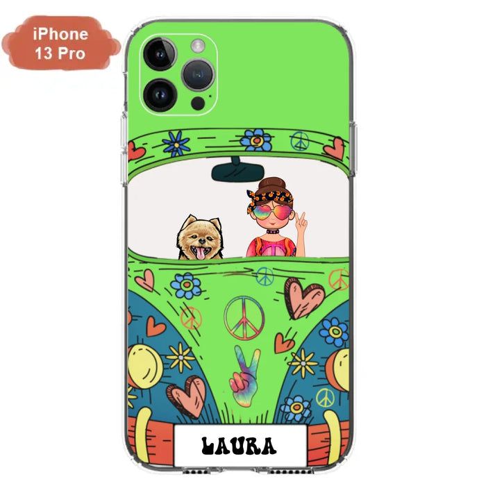 Personalized Hippie Girl Phone Case - Girl with up to 3 Pets - Case for iPhone, Samsung and Xiaomi