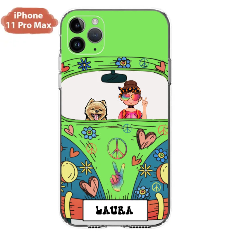 Personalized Hippie Girl Phone Case - Girl with up to 3 Pets - Case for iPhone, Samsung and Xiaomi