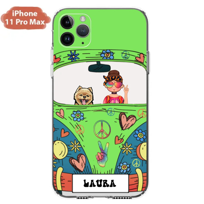 Personalized Hippie Girl Phone Case - Girl with up to 3 Pets - Case for iPhone, Samsung and Xiaomi