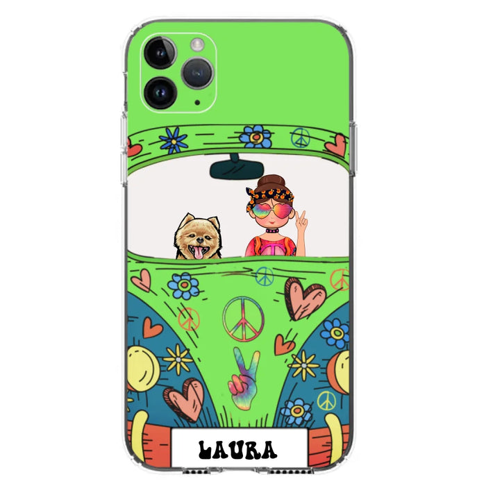 Personalized Hippie Girl Phone Case - Girl with up to 3 Pets - Case for iPhone, Samsung and Xiaomi