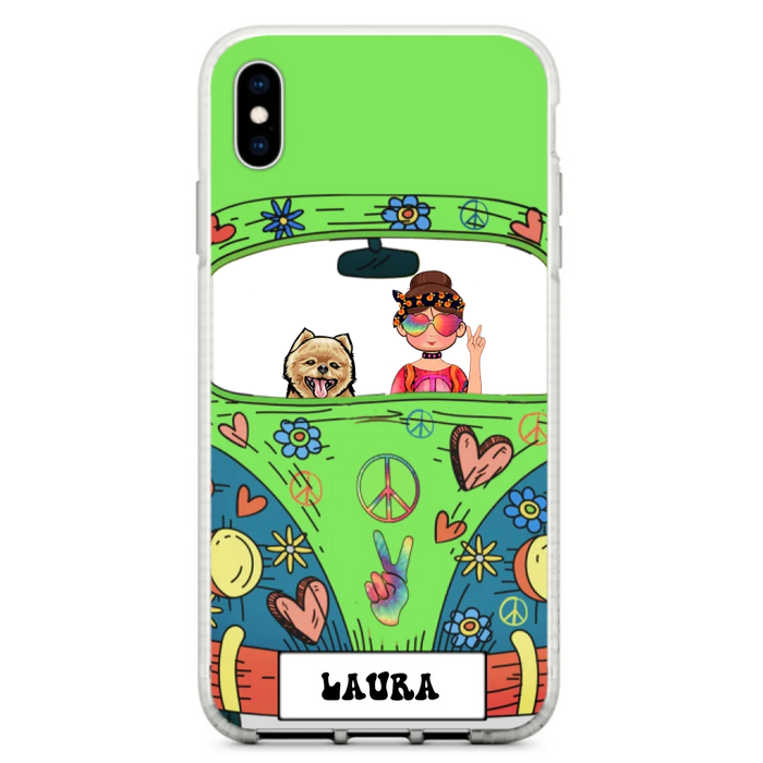 Personalized Hippie Girl Phone Case - Girl with up to 3 Pets - Case for iPhone, Samsung and Xiaomi