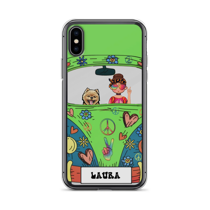 Personalized Hippie Girl Phone Case - Girl with up to 3 Pets - Case for iPhone, Samsung and Xiaomi
