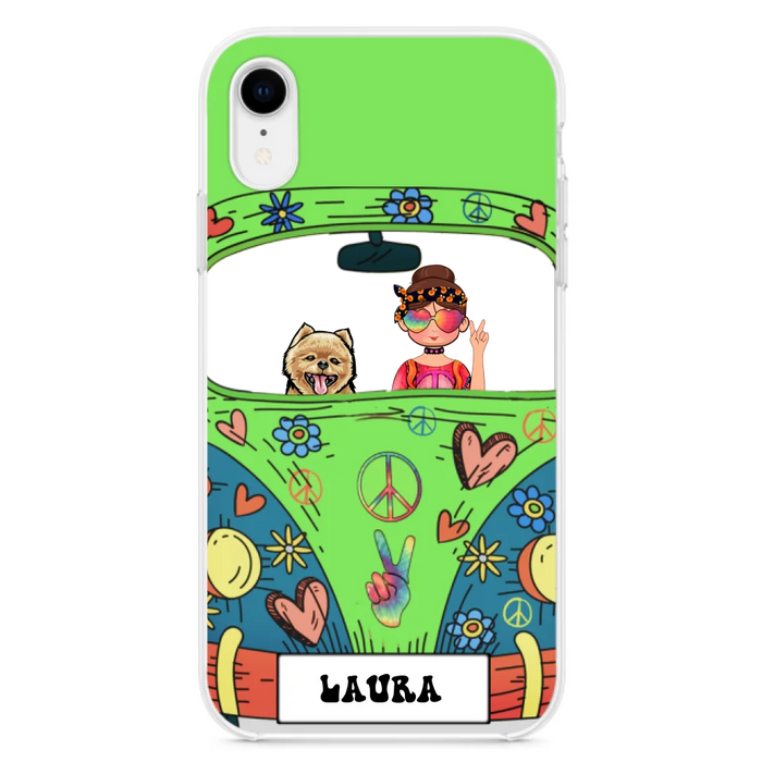 Personalized Hippie Girl Phone Case - Girl with up to 3 Pets - Case for iPhone, Samsung and Xiaomi
