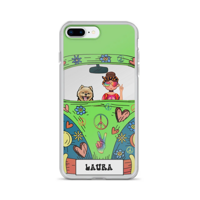 Personalized Hippie Girl Phone Case - Girl with up to 3 Pets - Case for iPhone, Samsung and Xiaomi