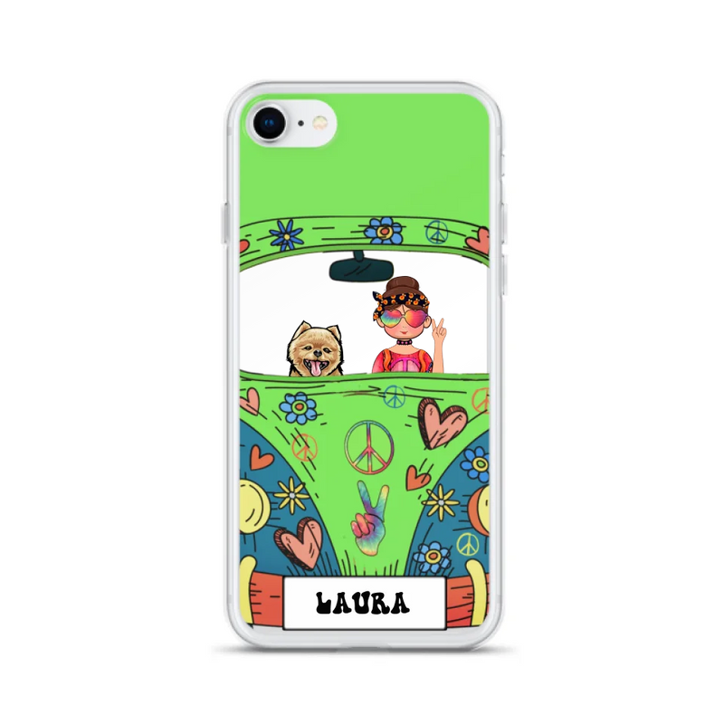 Personalized Hippie Girl Phone Case - Girl with up to 3 Pets - Case for iPhone, Samsung and Xiaomi