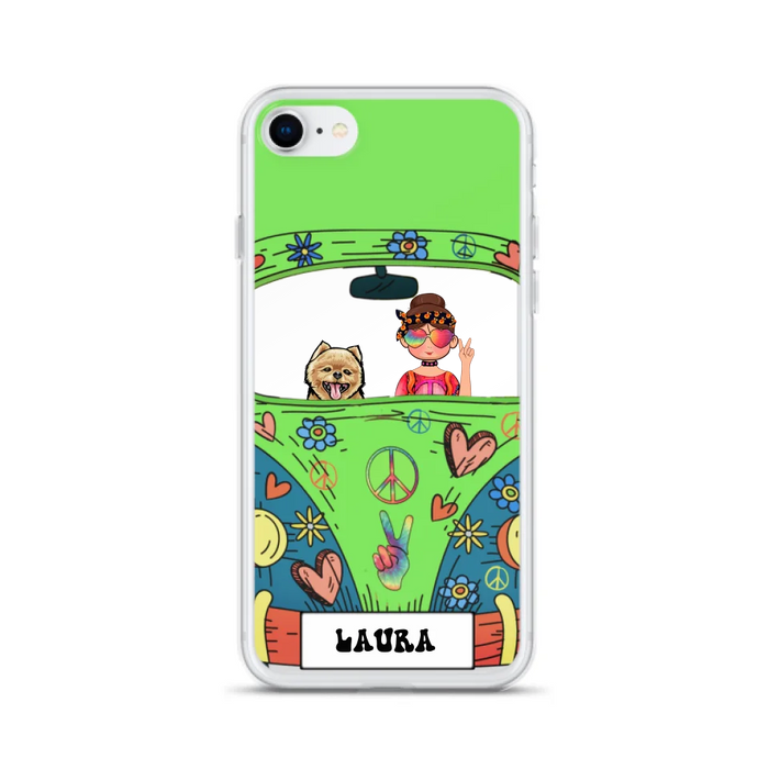 Personalized Hippie Girl Phone Case - Girl with up to 3 Pets - Case for iPhone, Samsung and Xiaomi