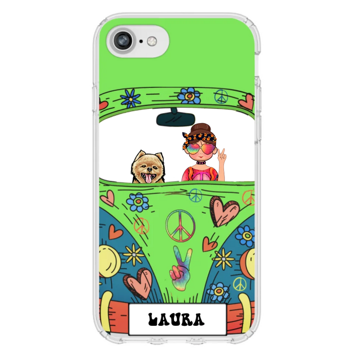 Personalized Hippie Girl Phone Case - Girl with up to 3 Pets - Case for iPhone, Samsung and Xiaomi