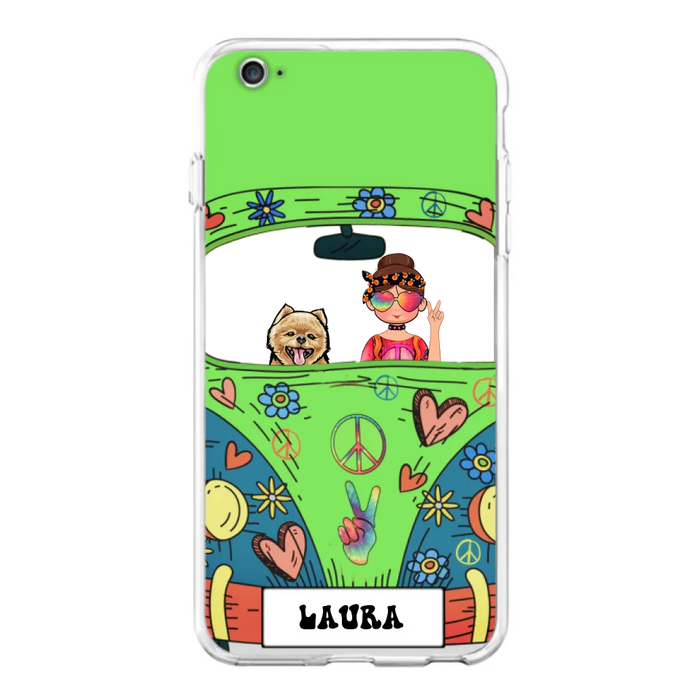 Personalized Hippie Girl Phone Case - Girl with up to 3 Pets - Case for iPhone, Samsung and Xiaomi