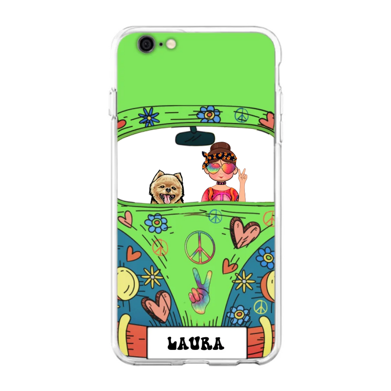 Personalized Hippie Girl Phone Case - Girl with up to 3 Pets - Case for iPhone, Samsung and Xiaomi