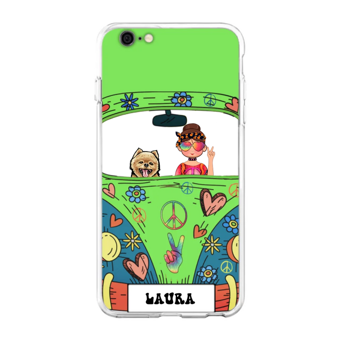 Personalized Hippie Girl Phone Case - Girl with up to 3 Pets - Case for iPhone, Samsung and Xiaomi
