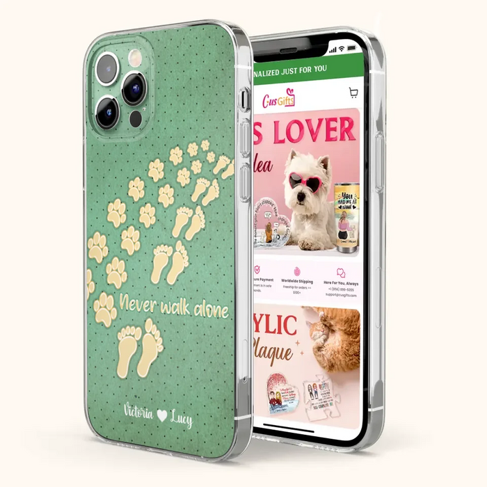 Personalized Dogs's Paws Phone Case - Best Gift Idea For Dog Lovers With Up to 3 Dogs's Paws - Never Walk ALone - Case For iPhone, Samsung And Xiaomi