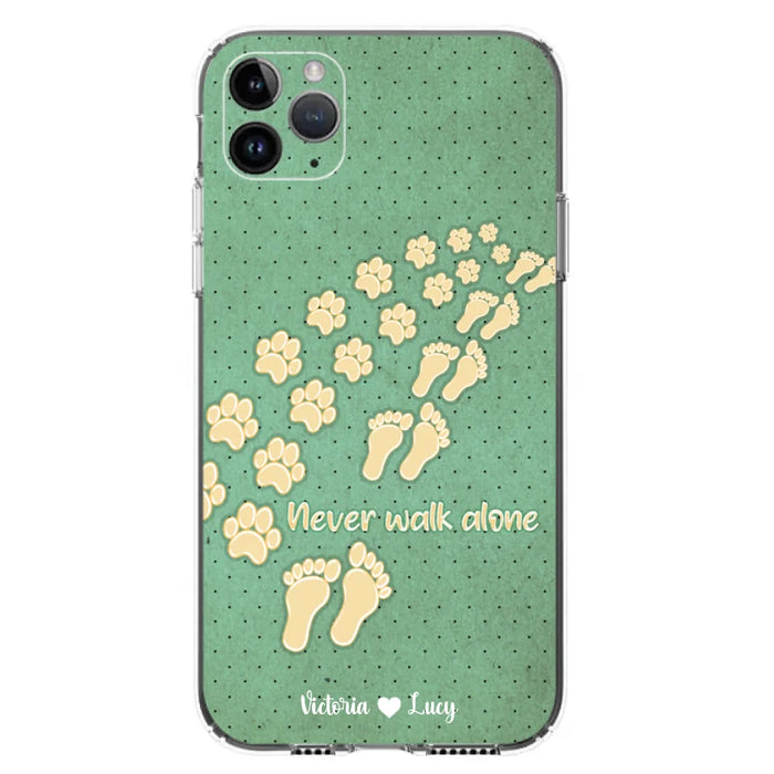 Personalized Dogs's Paws Phone Case - Best Gift Idea For Dog Lovers With Up to 3 Dogs's Paws - Never Walk ALone - Case For iPhone, Samsung And Xiaomi