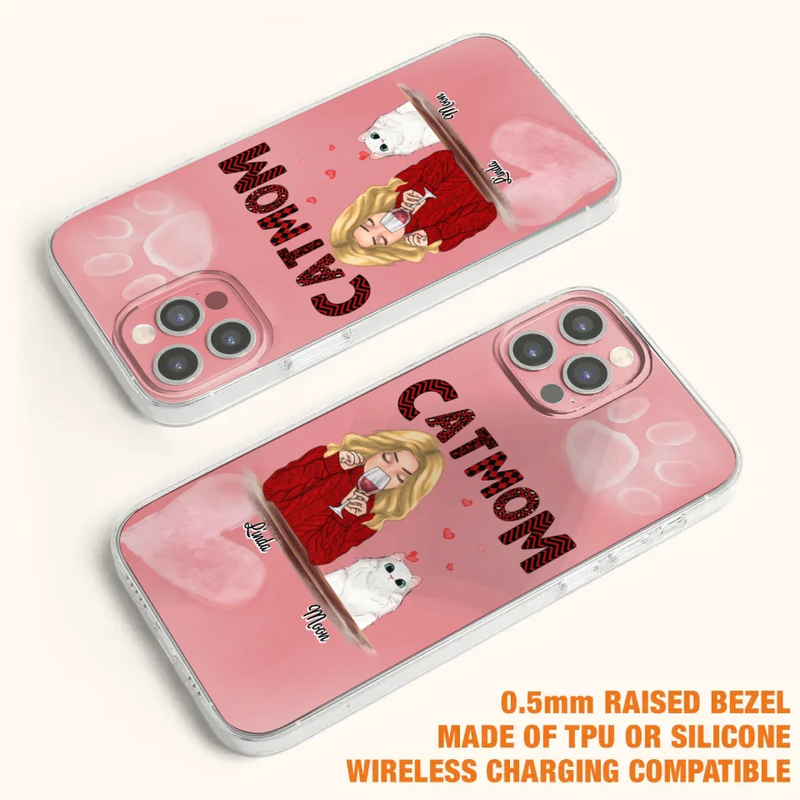 Custom Personalized Pet Mom Phone Case - Pet Mom With Wine And Upto 4 Pets - Case For iPhone, Samsung and Xiaomi