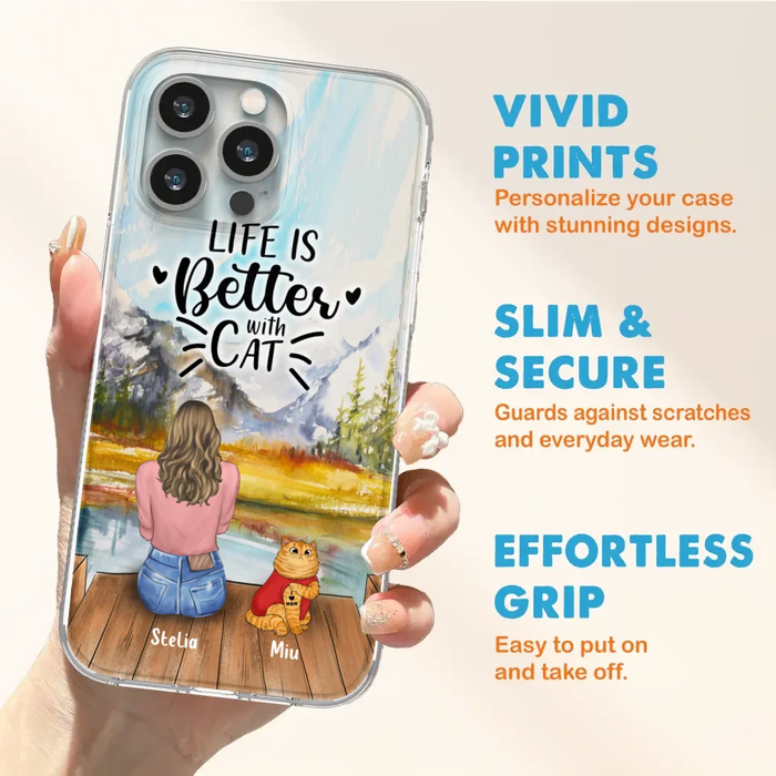 Personalized Cat Mom Phone Case - Gifts For Cat Lovers With Up to 3 Cats - Home Is Where The Paws Are - I Love Mom - Case For iPhone, Samsung And Xiaomi