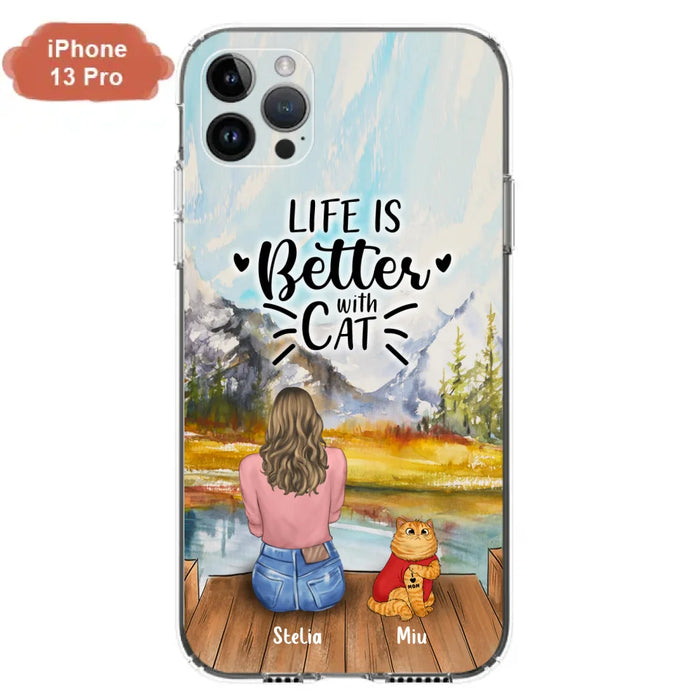 Personalized Cat Mom Phone Case - Gifts For Cat Lovers With Up to 3 Cats - Home Is Where The Paws Are - I Love Mom - Case For iPhone, Samsung And Xiaomi