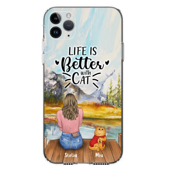 Personalized Cat Mom Phone Case - Gifts For Cat Lovers With Up to 3 Cats - Home Is Where The Paws Are - I Love Mom - Case For iPhone, Samsung And Xiaomi