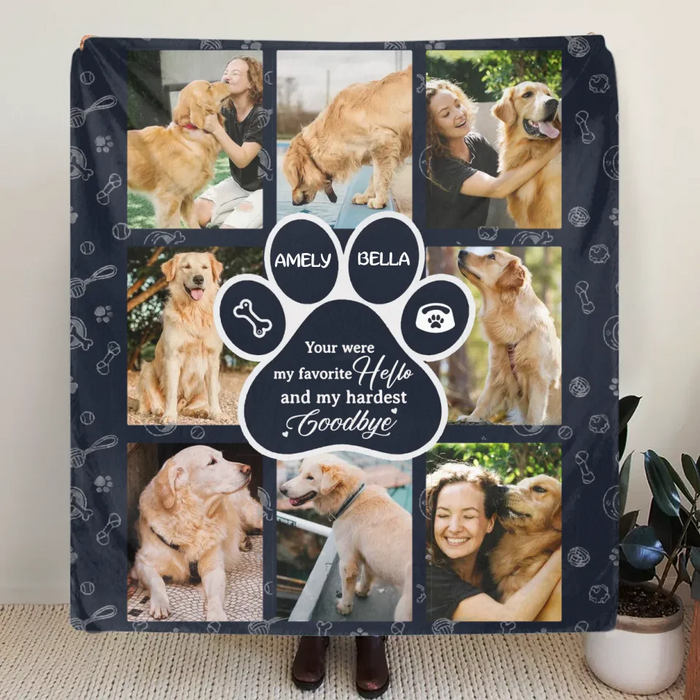 Personalized Memorial Dog Fleece Throw Blanket - Memorial Gift Idea For Dog Owner - Upload Dog Photo - You Were My Favorite Hello And My Hardest Goodbye